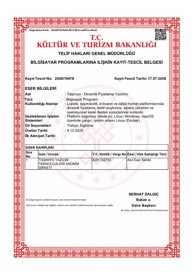 Bilgisayar Programlarına İlişkin Kayıt-Tescil Belgesi